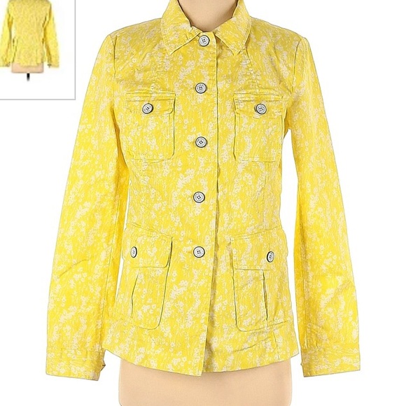 ๐ CAbi yellow floral jacket; Size M. ๐ - Picture 1 of 5